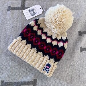 NWT Cream, Navy, Hot pink Pom acrylic GAP hat designed by mix and patched